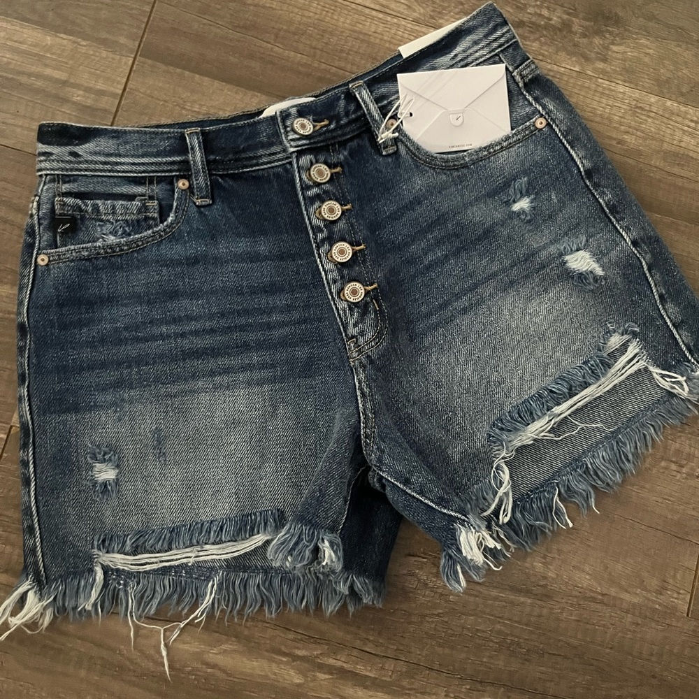 KanCan Dark Blue Distressed Jean Shorts